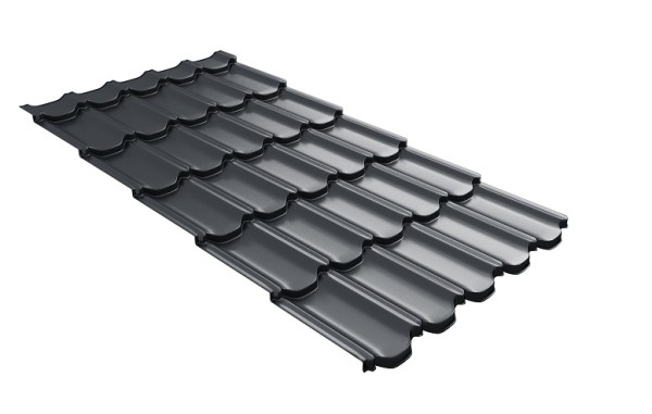 Металлочерепица квинта плюс с 3D резом 0,5 Satin RAL 7024 мокрый асфальт купить в Новом Осколе